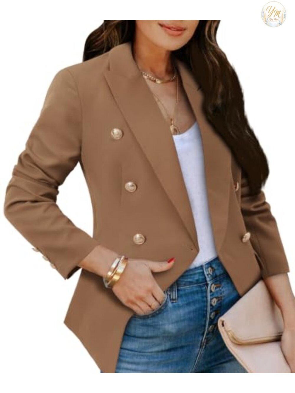 Double Breasted Gold Button Blazer Business Casual Work Jacket